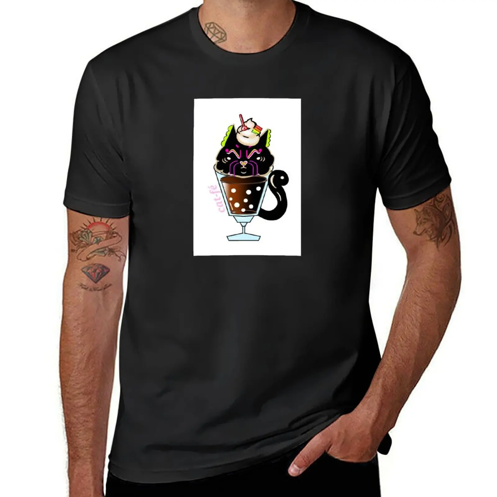 

Cat-fé, sweet colorful cat T-Shirt customs quick-drying graphics blanks t shirts for men pack