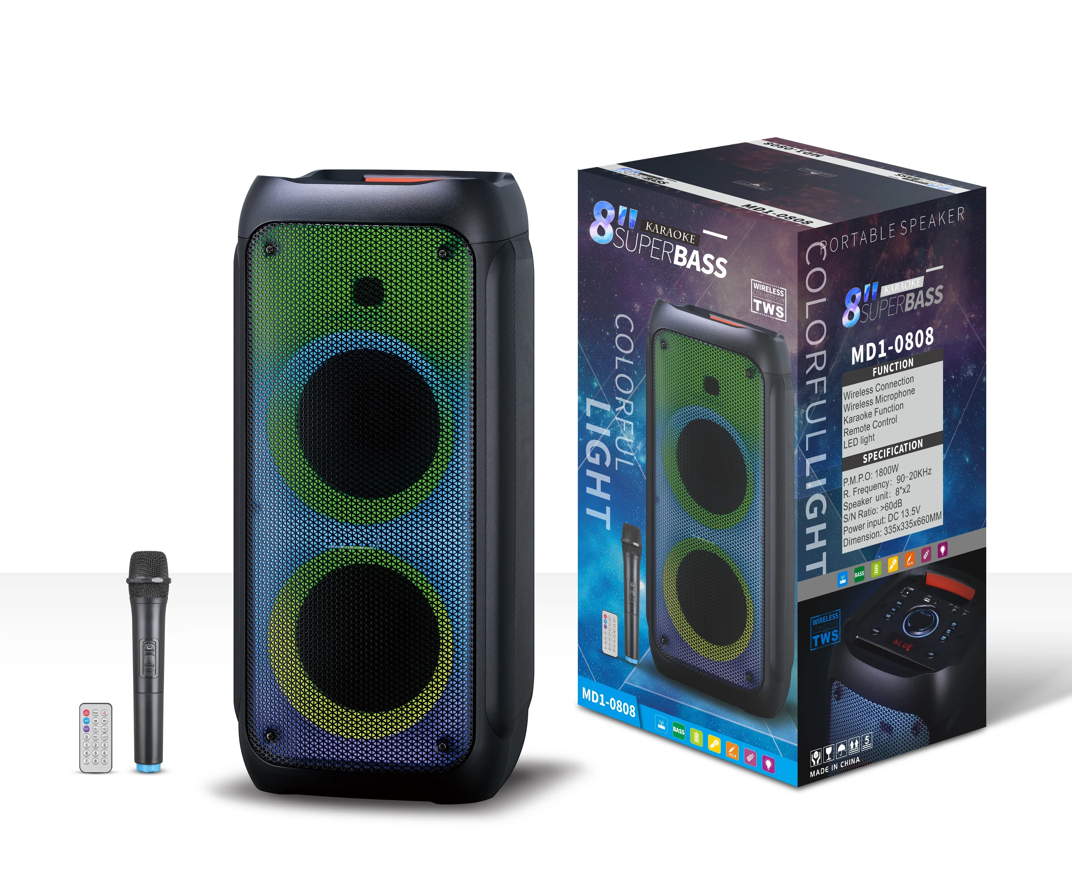 

8''*2 Inch Flame LED Light Party 60 Watts Rechargeable Speakers In Stock Speaker