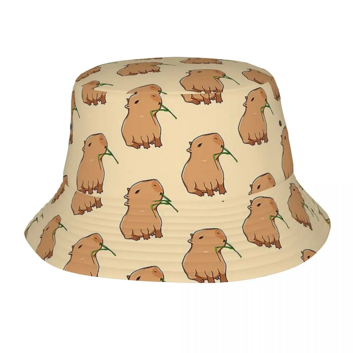 Women Men Bucket Hat Capybara Leaf Eat Your Greens Travel Headwear UV Protection Vacation Fishing Hat Animal Lover Bob Hat