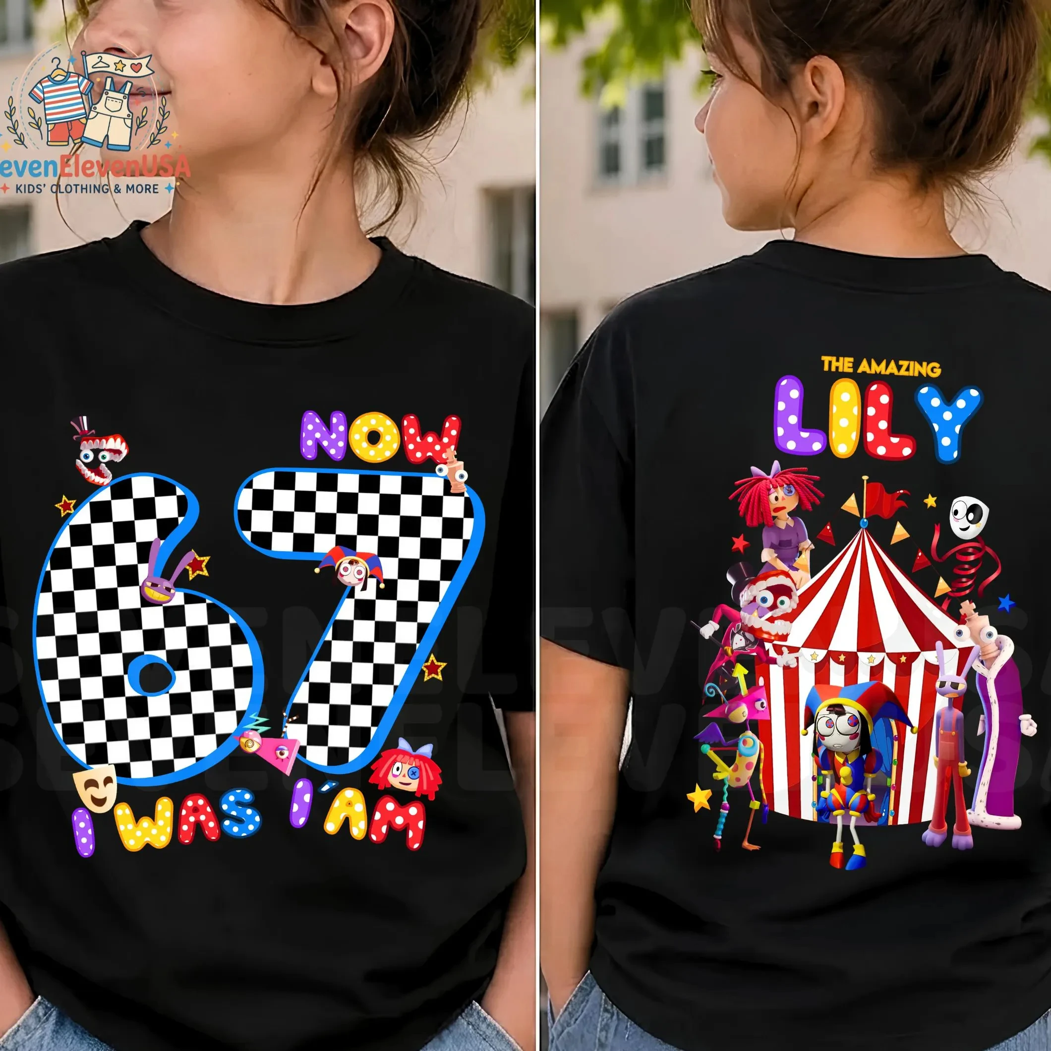 The Amazing Digital Circus Kids T-shirt Front Back Double Print Cartoon Circus Character Birthday Party Short Sleeve Tee