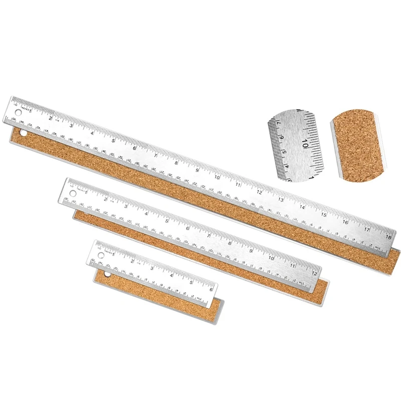 Metal Ruler 3 Pieces Stainless Steel Ruler With Cork Backing Non Slip Straight Edge Metal Ruler For Office School Work