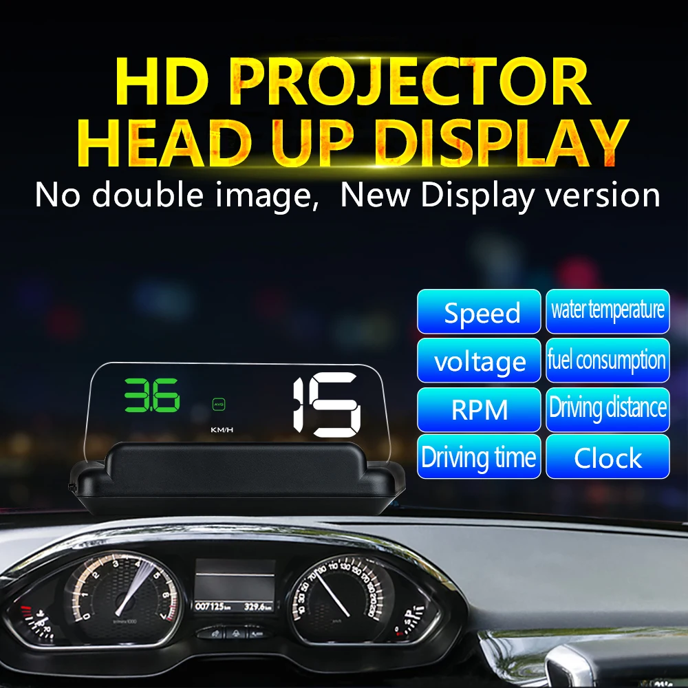 Car Head-Up Display C500 Auto OBD2 HUD Windshield Car Speedometer Projector RPM Water Temp Voltage Fuel OverSpeed Alarm Custom