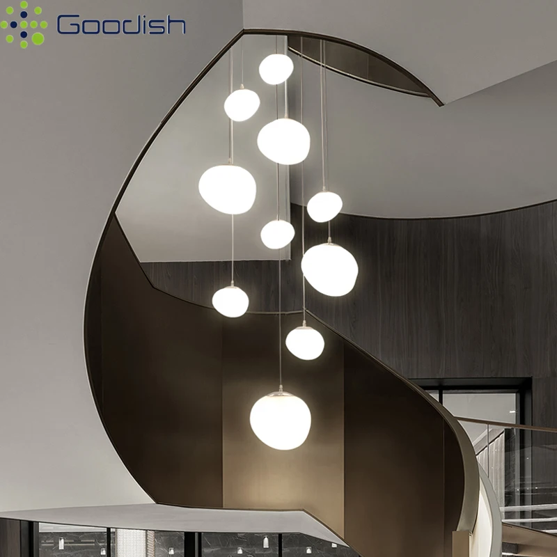 Minimalist Modern Lamps Suspension Cobblestone Glass Stone Plastic LED Pendant Lights for Living Room Home Decoration Chandelier