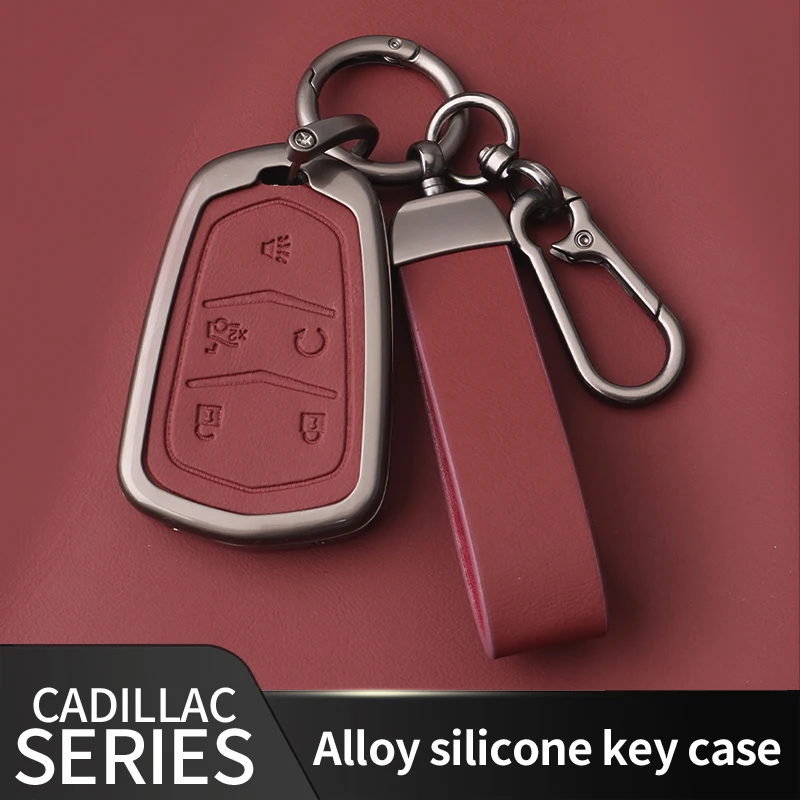 Leather Key Case with Keychain for Cadillac ATS CTS CT6 XTS XT5 Escalade SRX