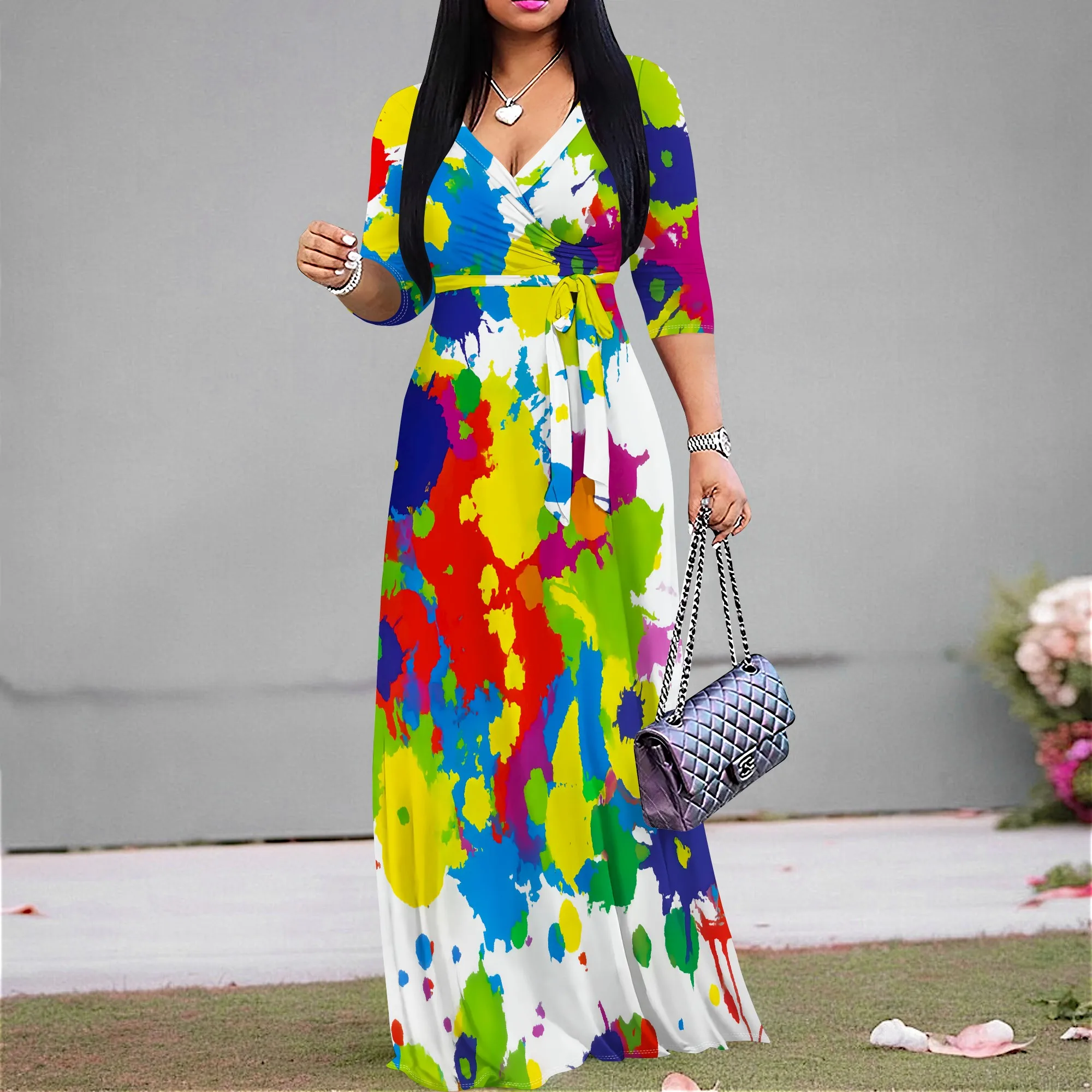 

Colorful Splatter Print Wrap Maxi Dress for Women | Stylish Summer Casual Dress | Sizes S-3XL