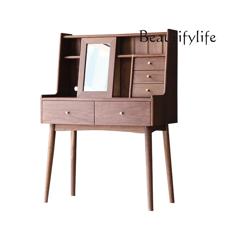 N19 North America Black Walnut Wooden Dressing Table Log Multi-Functional Integrated Makeup Table Small Apartment