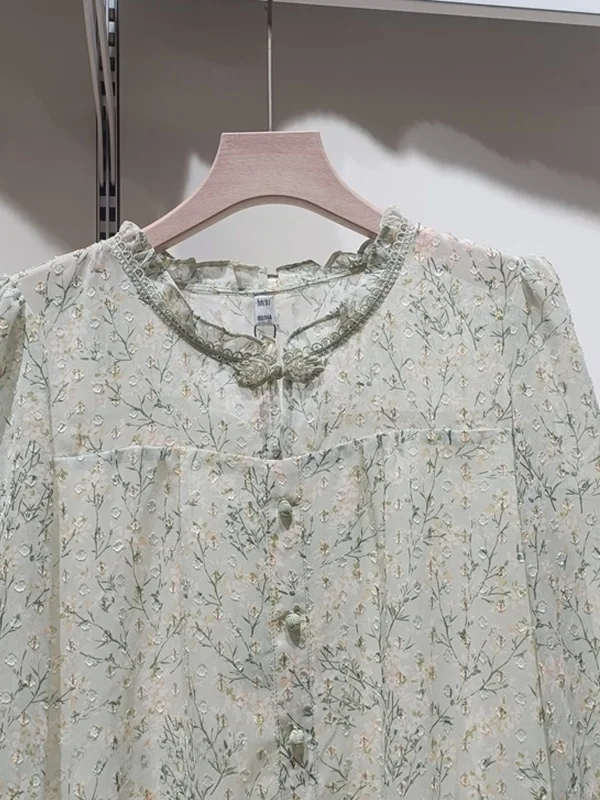 

Faionable Chiffon Women's irt Spring 2025 Floral Print Blouse Long Sve Oversized Commuting Sle Regular Length Polyes...