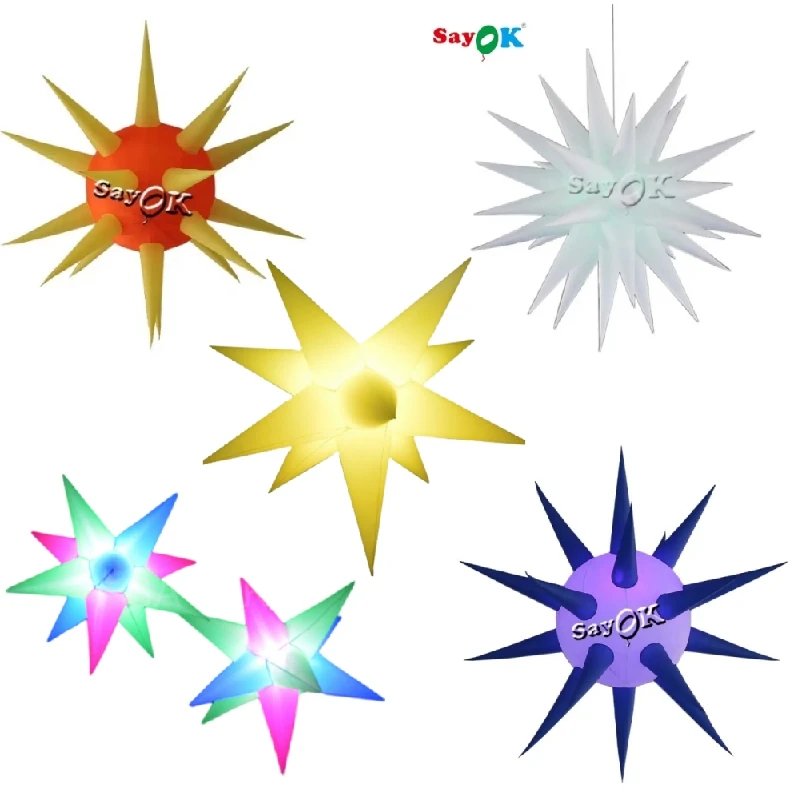 SAYOK Inflatable Star Hanging Decoration LED Inflatable Star Balloon with Colors Changing for Party Wedding Stage Ceiling Decor