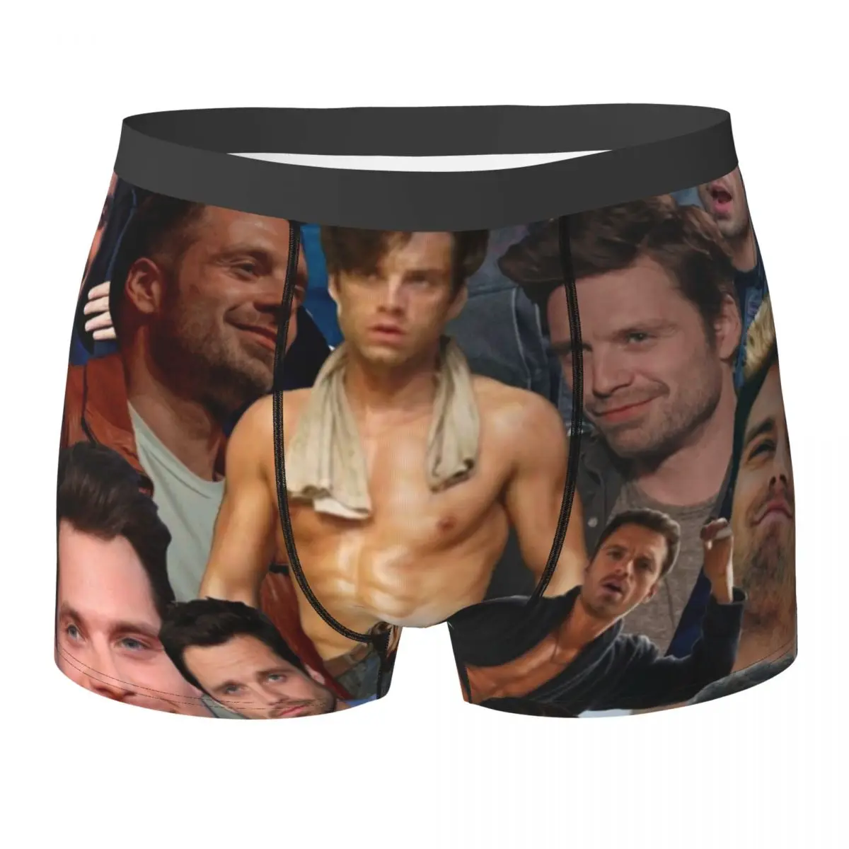 Boxer Underpants Shorts Sebastian Stan Photo Collage Panties Men's Breathable Underwear for Homme Man Boyfriend Gifts