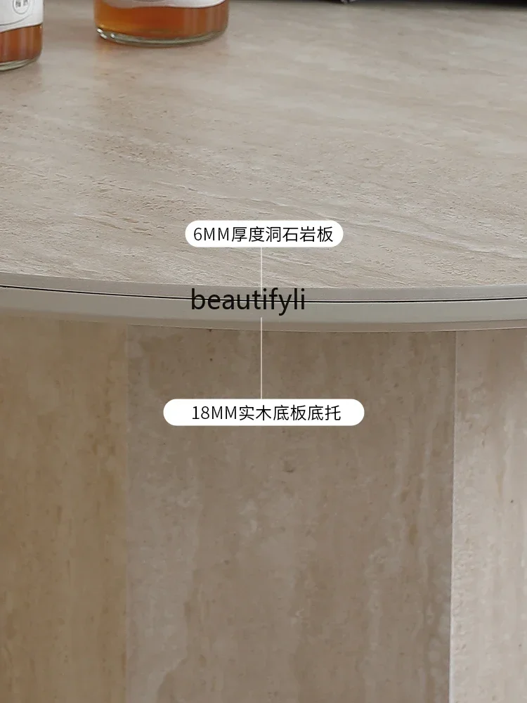 طاولة قهوة على طراز Qiji طاولة قهوة رخامية مستديرة مصممة على شكل كهف فرنسي لوحة حجرية أثاث طاولة قهوة مستديرة #4