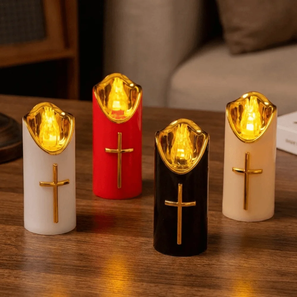 

Resuable Christian Cross Candles Creative Portable LED Flameless Candles with Lampshade Waterproof Electronic Candle Light
