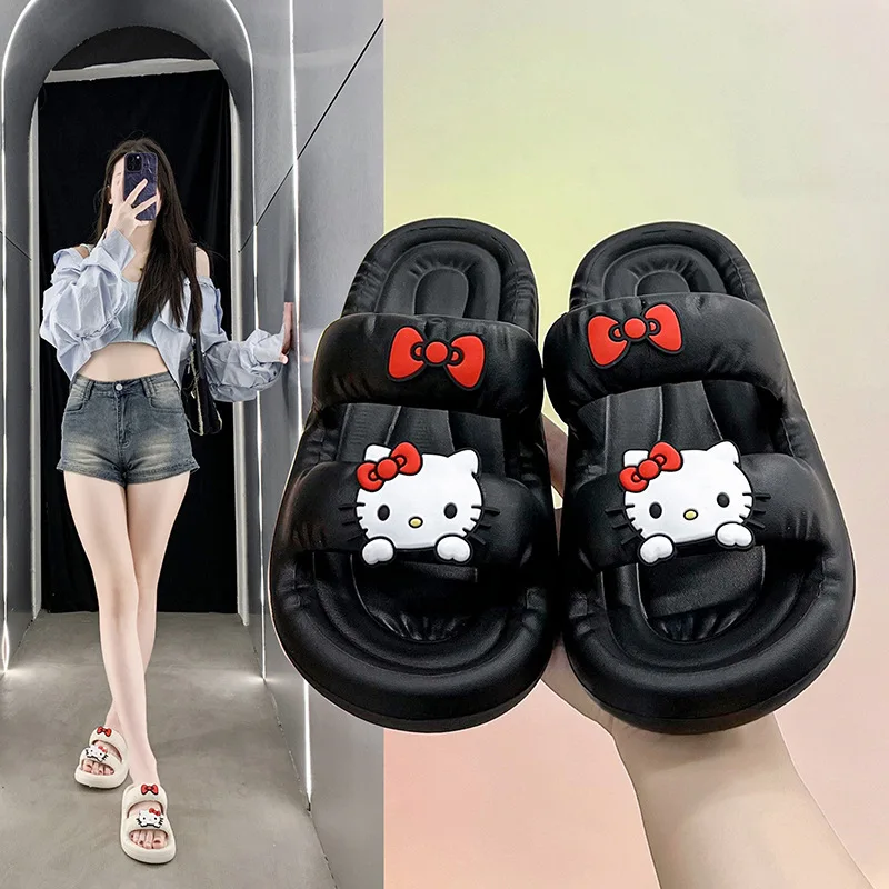 Kawaii Slippers Hello Kitty Black Red White Kuromi Slippers Kawaii Women's Indoor Slippers Comzy Anti-Slip House Flat Slippers