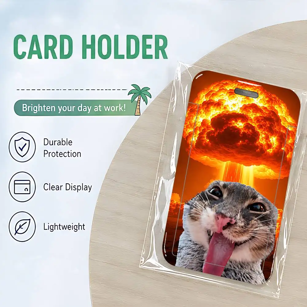 Boom Cat ID Card Holder Cute PVC Badge Holder Cartoon Card Cover Student ID Bus Card Case With Clear Window