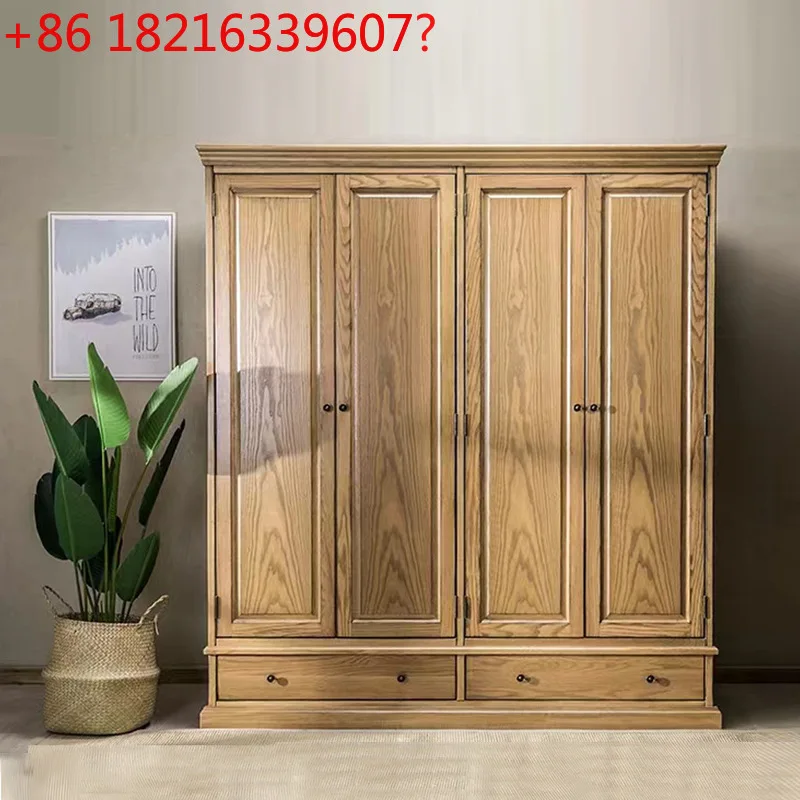 

American country solid wood wardrobe 3456 swing door master bedroom simple modern storage cabinet storage