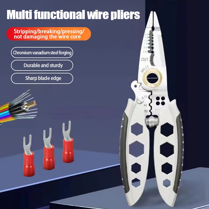 Multipurpose Wire Stripper Stripper Cable Terminal Crimping Long Nose Pliers Clamper Splitting Wire Electrician Tools Accessory