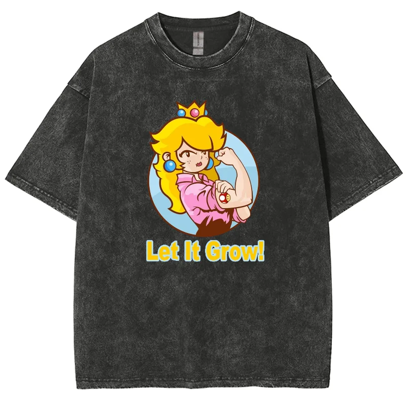 

Cartoon Queen Princess Character Print Women's T-Shirt Washed Oversized Loose Short Sleeve Unisex Retro Casual Simple Top