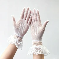 Thin Mesh Lace Full Finger Gloves for Brides' Wedding Etiquette, High Elasticity Bow, Bright Diamond Flower Wedding Hollow Glove 4