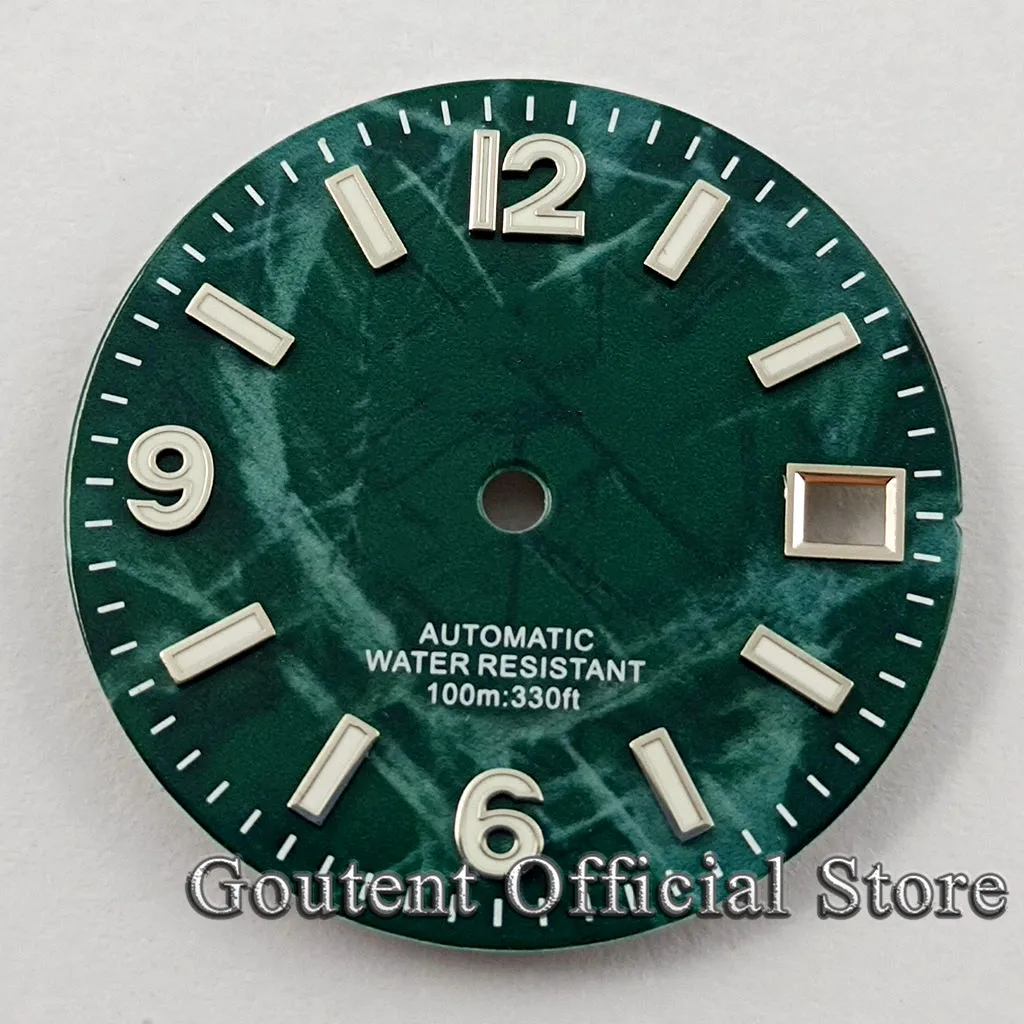 Goutent 29mm Blue Green Black Sterile Watch Dial Green Luminous Fit NH35 NH36 Movement Watch Face