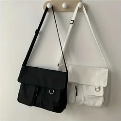 Canvas Shoulder Flap Bag Simple Large Capacity Hand Tote Bag Buckle Satchel Purse