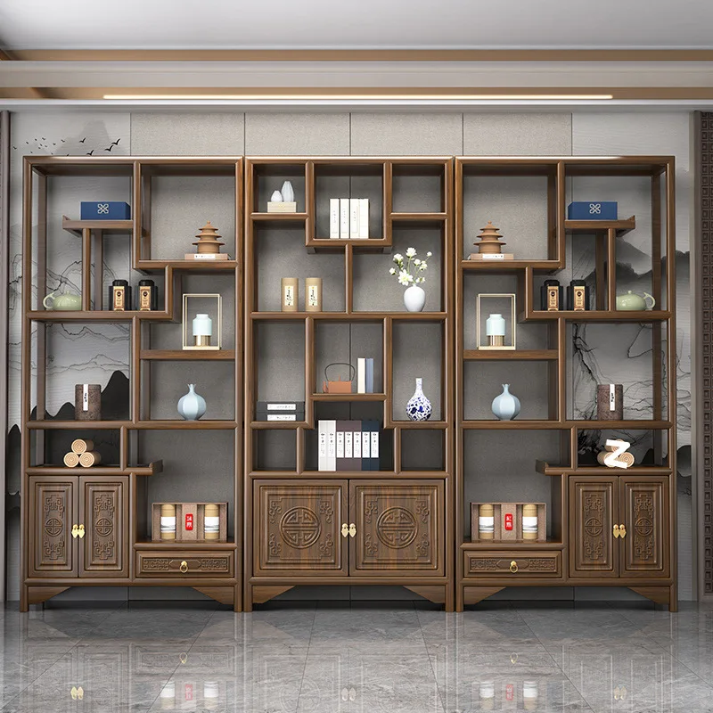 Bogu frame solid wood Chinese style Duobao Pavilion tea rack elm partition
