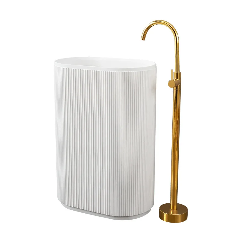 Column basin integrated floor type artificial stone round thin edge simple hotel Nordic column wash basin