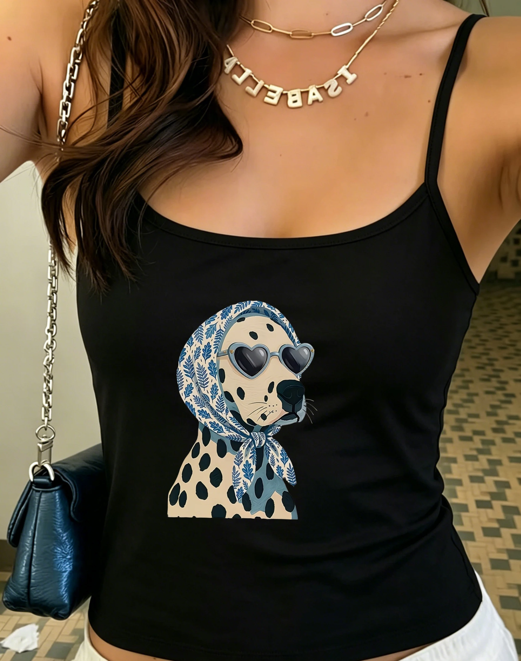 Dalmatian Dog Camisole Funny Puppy Graphic Crop Top Women Summer Sleeveless Spaghetti Strap Tank Tops Casual Vest Streetwear