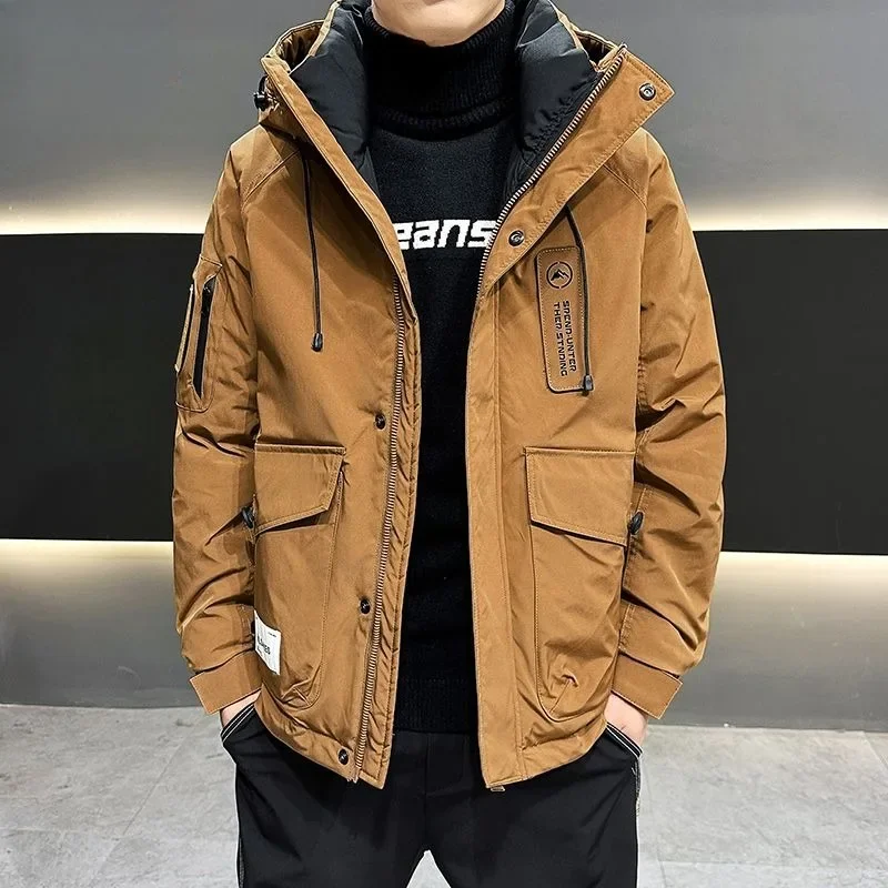 

Hooded Thickened Thermal Outwear Casual Solid Color Large Size All-match Outcoat Winter New Men Short Down Jacket Male Fashion