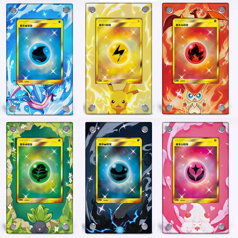 

Pokemon Display Stand Superpower Gold Energy Collection Acrylic Expansion Card Brick Photo Frame PTCG Gift Toys Without Cards