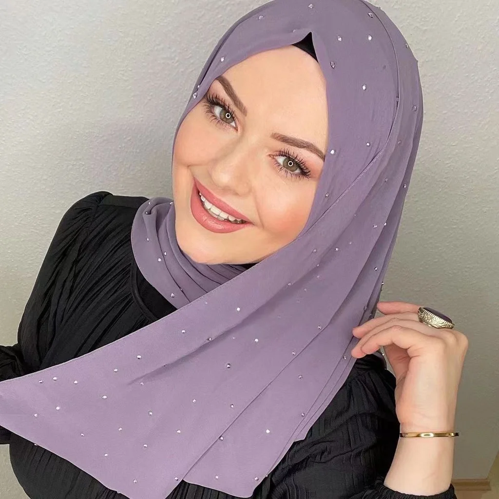 Muslim Pearl Chiffon Hijab Abaya Hijabs For Woman Abayas Jersey Scarf Islamic Women Dress Turbans Turban Head Instant Hair Shawl