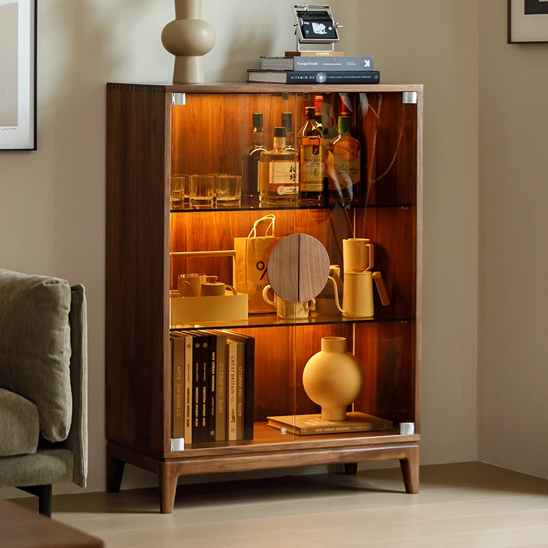 

North American Black Walnut Display Cabinet Solid Wood Dining Side Wine Cabinet Living Room Multi-Functional