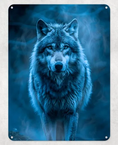 Wolf in Blue Mist Wildlife Metal Poster Wall Tin Sign Man Cave Shed Home Plaque --Tin Sign