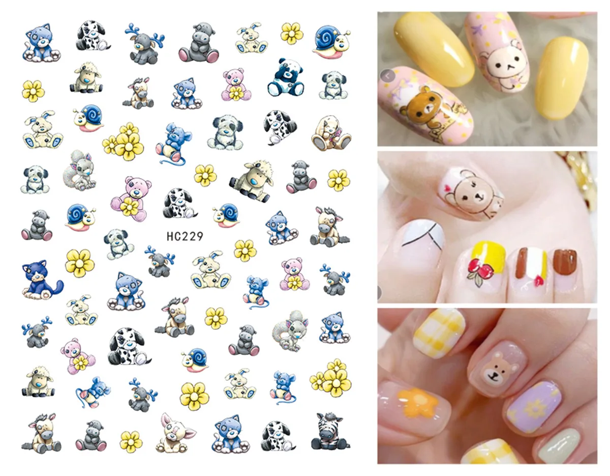 Cartoon Bear Nail Stickers 3D Disney Princess Anime Sliders Nail Art Decals DIY Mickey Mouse Nail Art Decoration Nail Supplies
