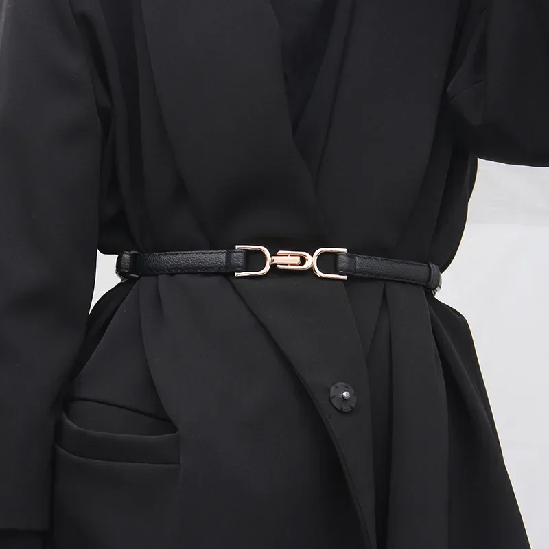 Women Solid Color Belt PU Leather Fine Decoration Dress Belts Simple Fashion Daily Versatile Belt Black Trend Accessories