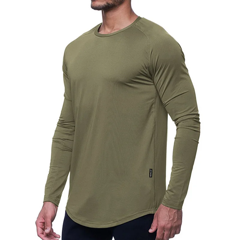 Mens Bodybuilding Sport T-shirt Quick Dry Running Shirt Long Sleeve Compression Casual Top Gym Singlets Male Fitness Sweatshirt