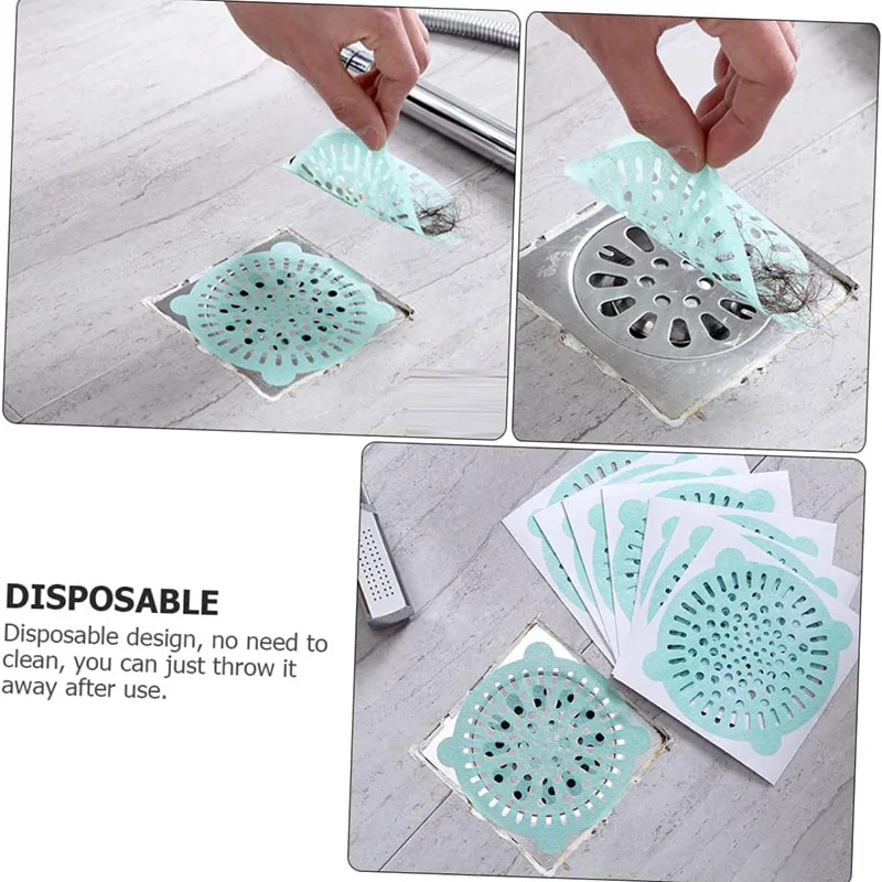 10Pcs Disposable Shower Drain Hair Catcher Round Hair Catchers Waterproof Adhesive Mesh Stickers for Shower Drain Cover Bathroom