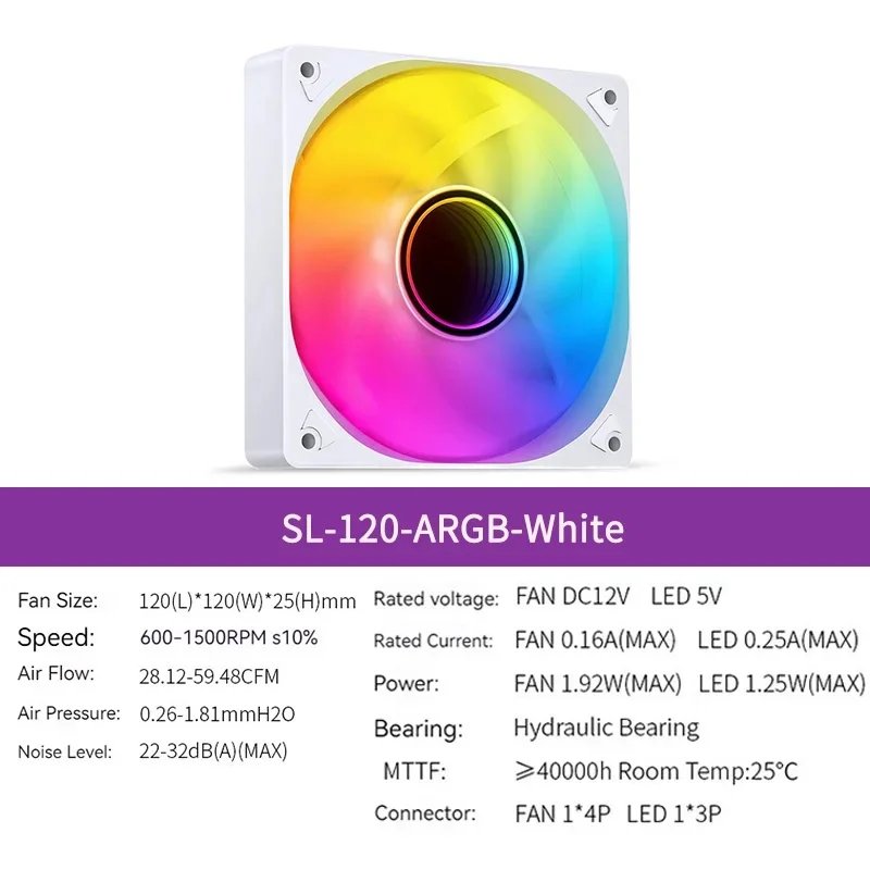 Jonsbo SL-120 12CM Case Fan 120mm 5V 3Pin ARGB Lichteffect PWM Vooruit/achteruit Koelventilator Hoog Luchtvolume Slient Fan