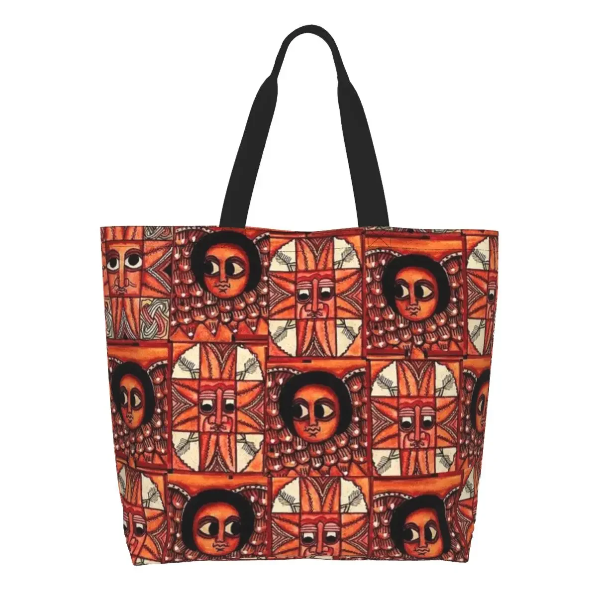 Reusable Ethiopian Habesha Art Shopping Bag Women Canvas Shoulder Tote Bag Washable Groceries Shopper Bags