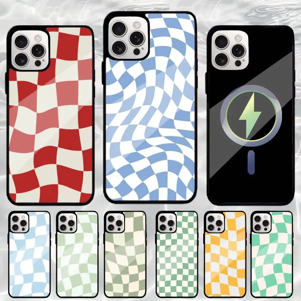

C-Checkerboard checked chess board Phone Case For iPhone17,16,15,14,13,12,11 Plus,Wireless charging protective case soft cover