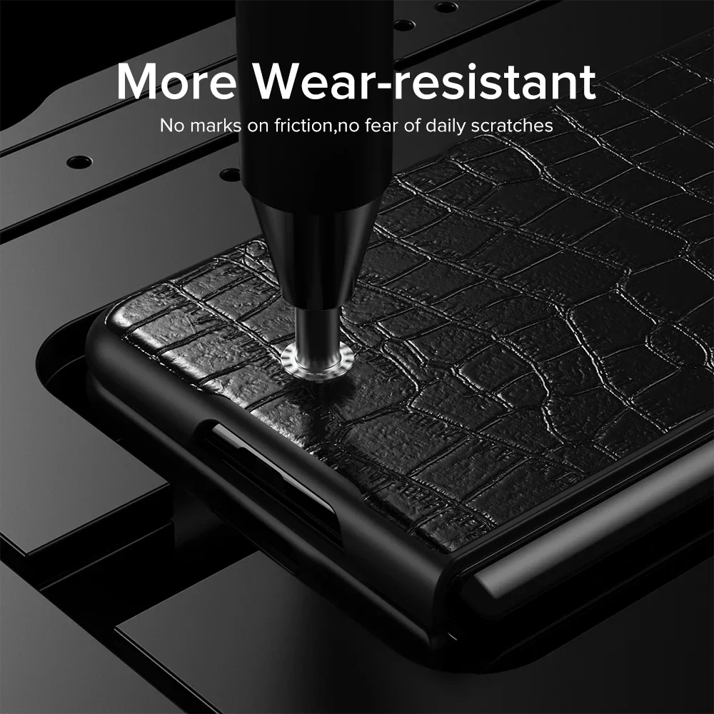 Luxury Crocodile Pattern Leather Phone Case for Samsung Galaxy Z Fold 6 5 4 3 2 5G Hard PC Frame Shockproof Cover