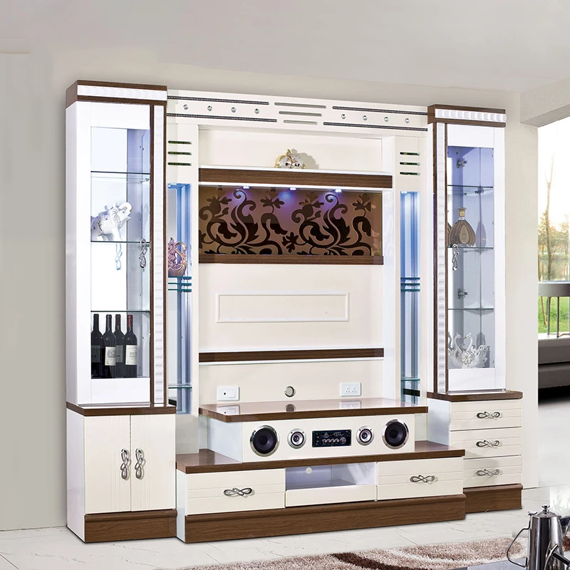 Display Cabinet Household Furniture Modern Design Large Storage Wood Light Emitting Diode TV Stand