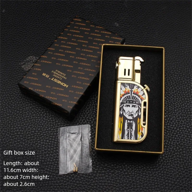 Light luxury new direct flame one click switch dual flame lighter, metal cigar drill available for wholesale