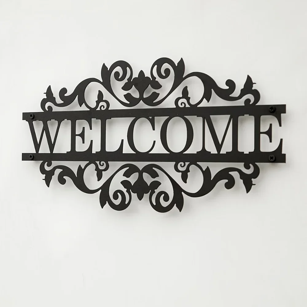 Rustic Metal Welcome Sign with Custom Address - Durable Outdoor Decor for Porch and Front Door view 3