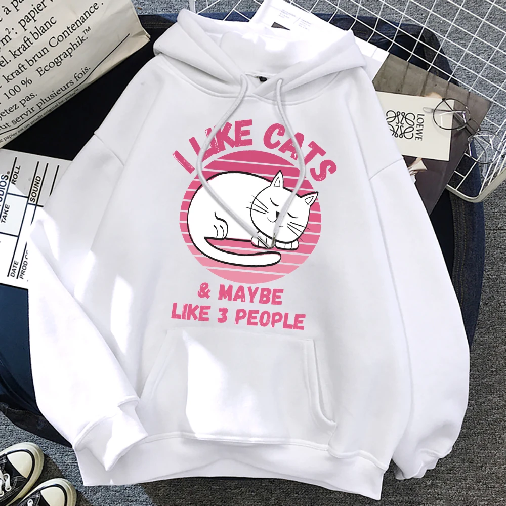 أنا أحب القطط ربما مثل 3 أشخاص طباعة هوديس النساء الهيب هوب الخريف هوديي جيب فضفاض الشارع الشهير الصوف Y2K البلوفرات #1