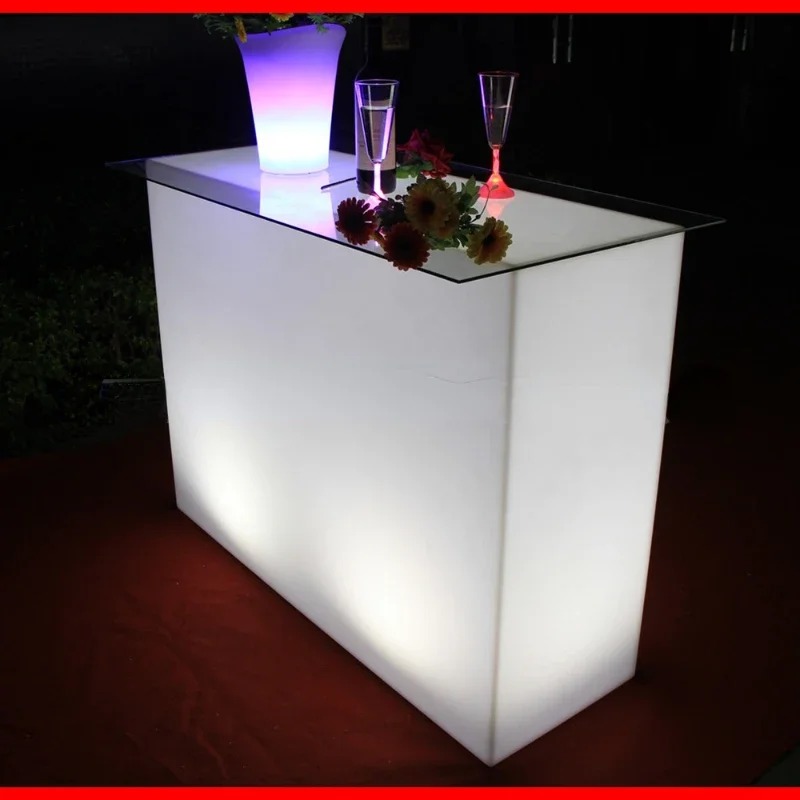 

LED Light Counter Simple Leisure Plastic Bar Furniture Rectangular Table for Home High Bar Table