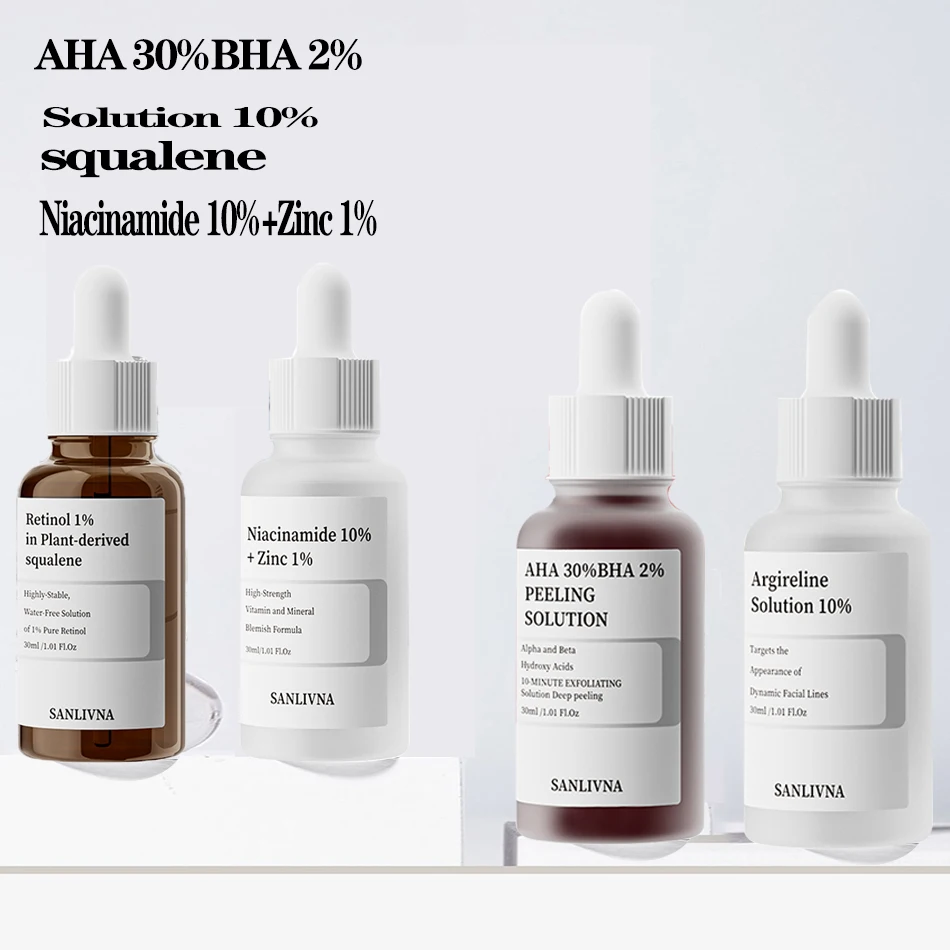 AHA 30%+BHA 2% Exfoliating Face Salicylic Acid Serum 10% Niacinamide + 1% Zinc, 10% Hexapeptide Serum Moisturizing Face Skincare