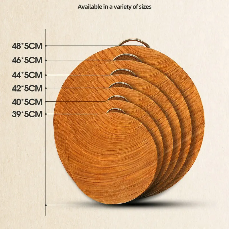 Big Size Highest Density Hardness Gold Color Iron Solid Wood Antibacterial Double Face Kitchen Round Chopping Cutting Board