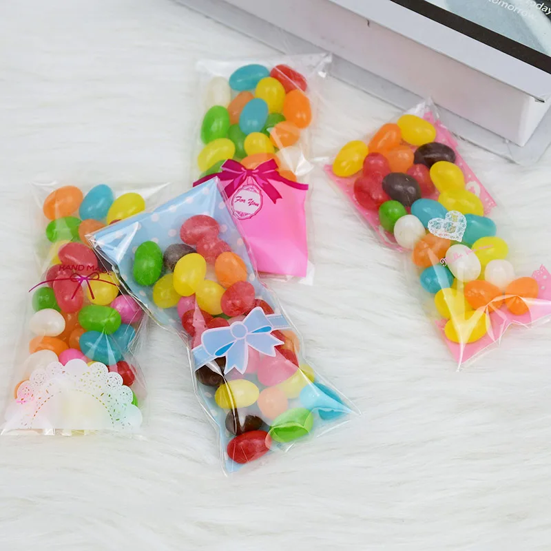 100pcs Plastic Candy Cookie Bags Gift Packaging Self Adhesive Opp Bag for Birthday Party Wedding Favors Chocolate Bag 10x5cm