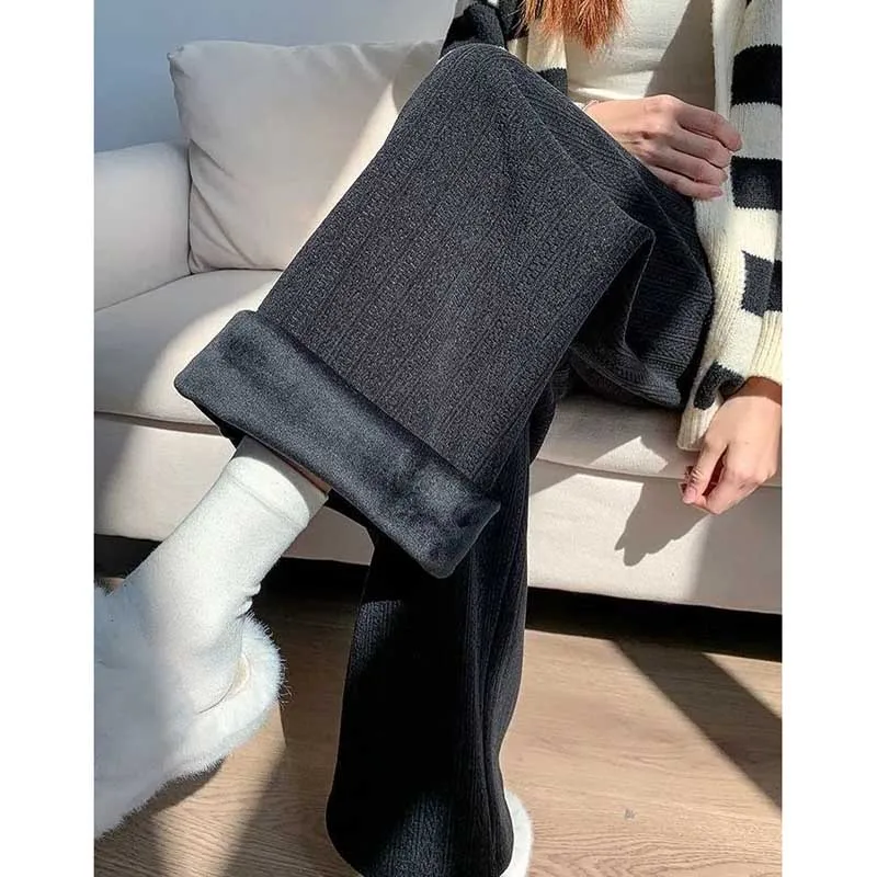 Wide-Leg Pants Women's Autumn/Winter 2025 New Elastic High Waist Drape Plus Velvet Padded Casual Mopping Pants Women