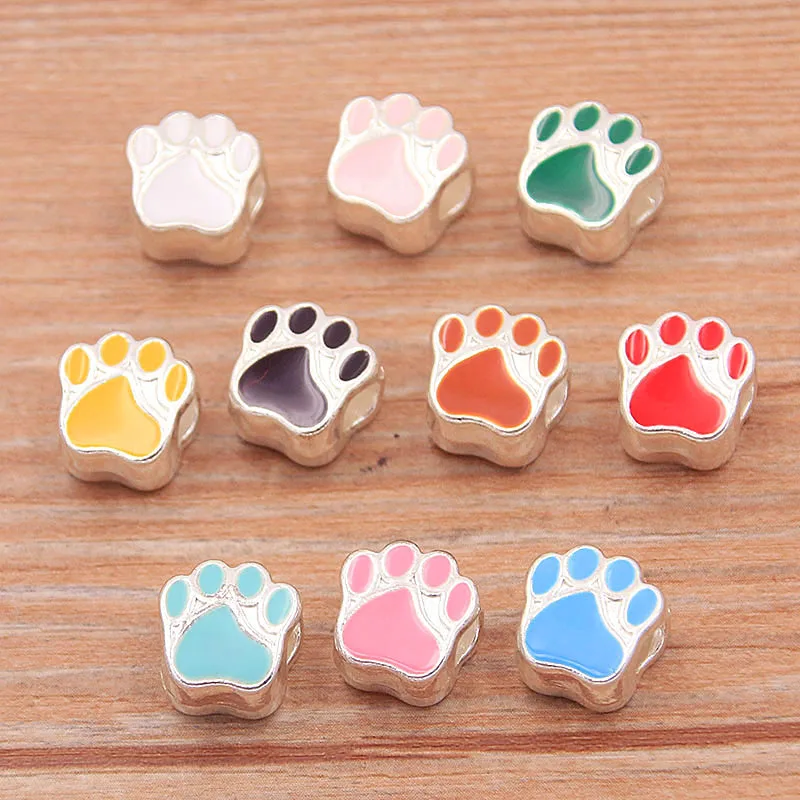 10Pcs 10*10mm 10 Color Alloy Metal Drop Oil Two-Sided Dog Paw Animal Macroporous Beads For DIY Bracelet Necklace Jewelry Making