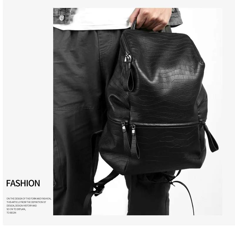 100% Genuine Leather Men Backpack Alligator Real Natural Cow Leather Student Backpack Boy Computer Laptop Bag 15 Inch Travel Bag